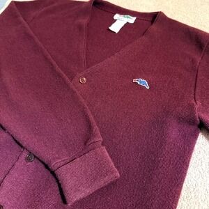 Sears Braggin' Dragon Vintage Cardigan Sweater Men's L Burgundy Grandpacore Prep